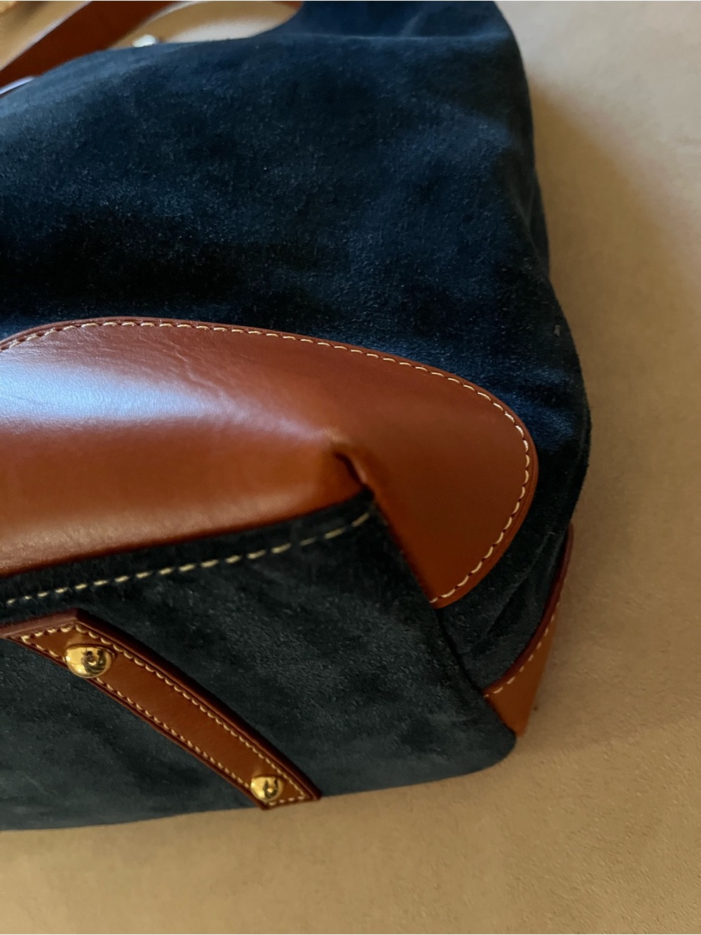 Dooney & Bourke Blue Suede Shoulder Bag with Brown Leather Trim - Picture 8 of 16
